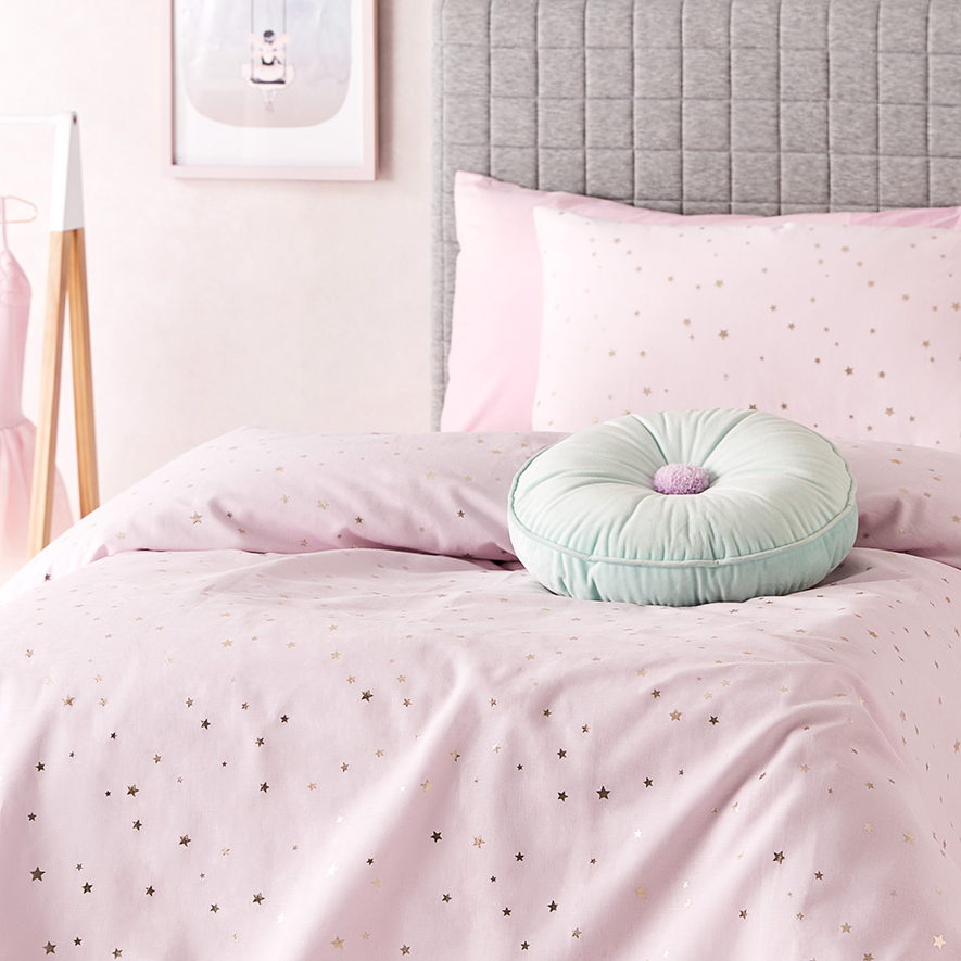 Adairs Kids Twinkle Star Linen Cotton Pink Quilt Cover Set Adairs