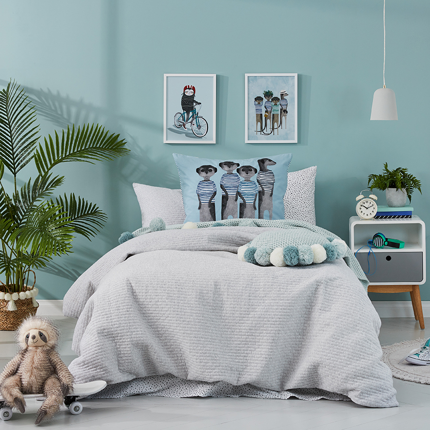 Adairs Kids Jaimee Jersey Quilted Quilt Cover Set Grey Marle Adairs