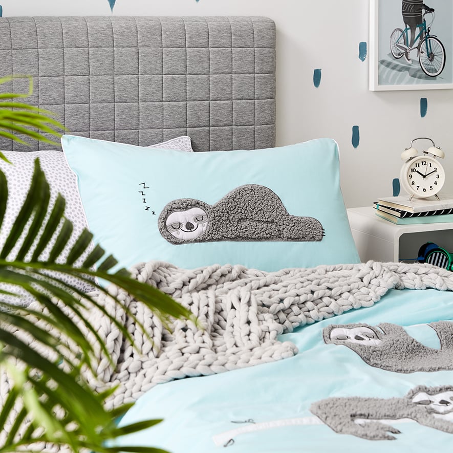 Adairs Kids Sherpa Sloth Applique Quilt Cover Set Blue Adairs