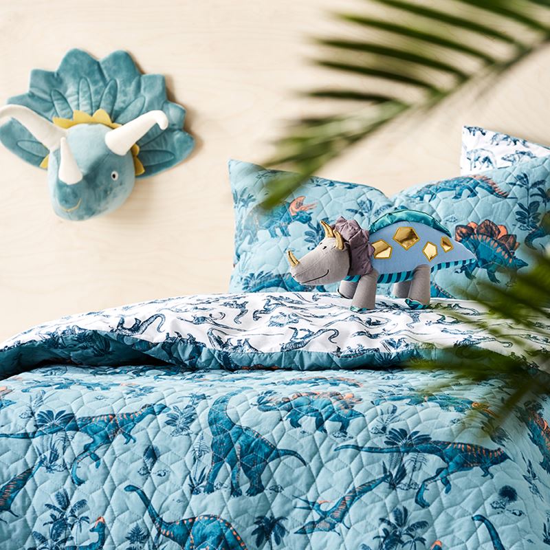 Long Ago Dino Quilted Quilt Cover Set Denim