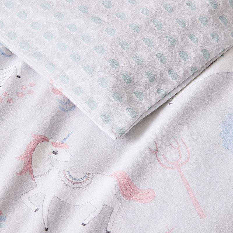 Unicorn Forest Grey Flannelette Quilt Cover Set