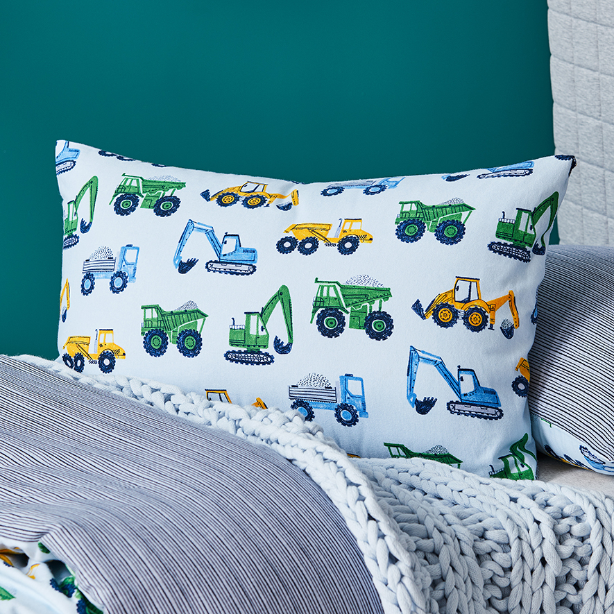 Adairs Kids Colourful Trucks Flannelette Pale Blue Quilt Cover Set