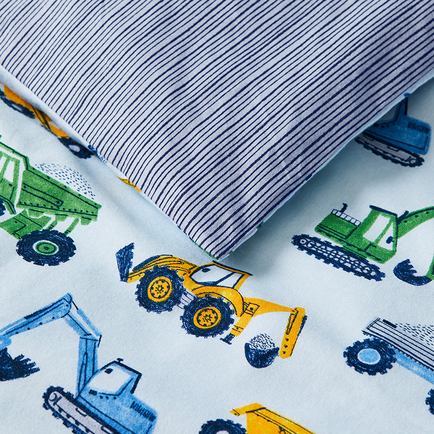 Adairs Kids Colourful Trucks Flannelette Pale Blue Quilt Cover Set