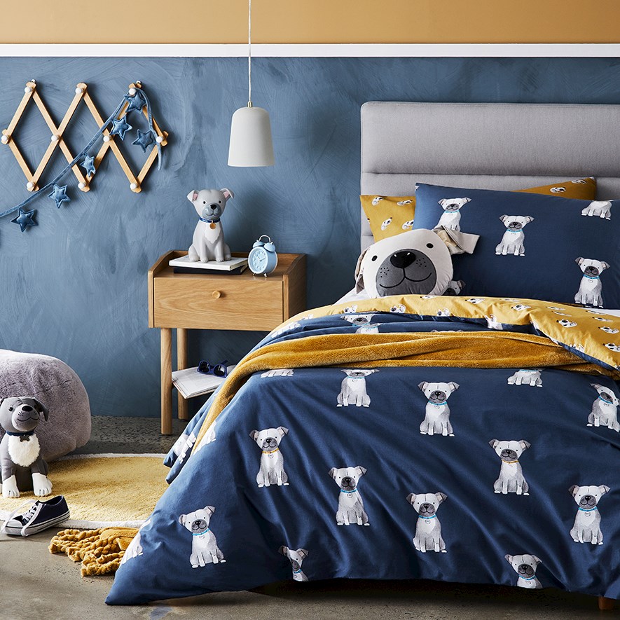 Adairs Kids Puppy Dog Stonewashed Navy Quilt Cover Set Adairs