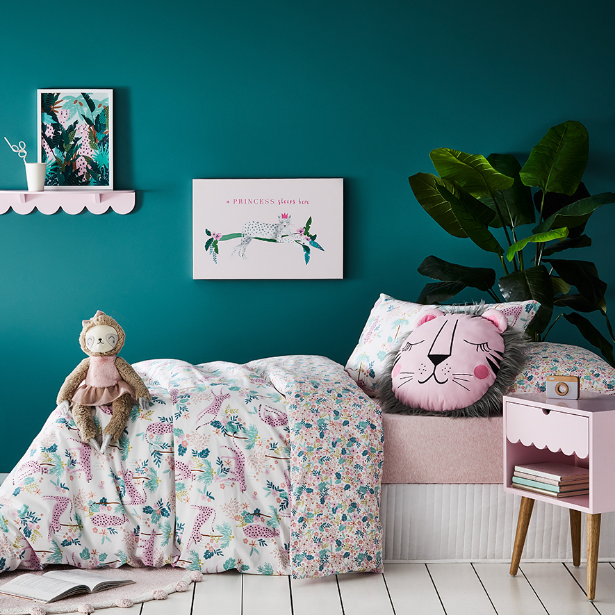 Adairs Kids Jungle Cheetah Stonewash Pale Pink Quilt Cover Set Adairs