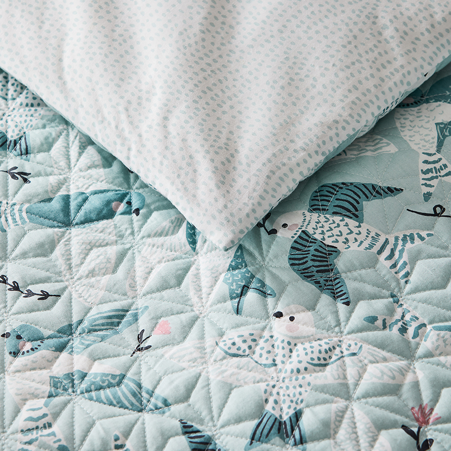Adairs Kids Birdie Quilted Sage Quilt Cover Set Adairs
