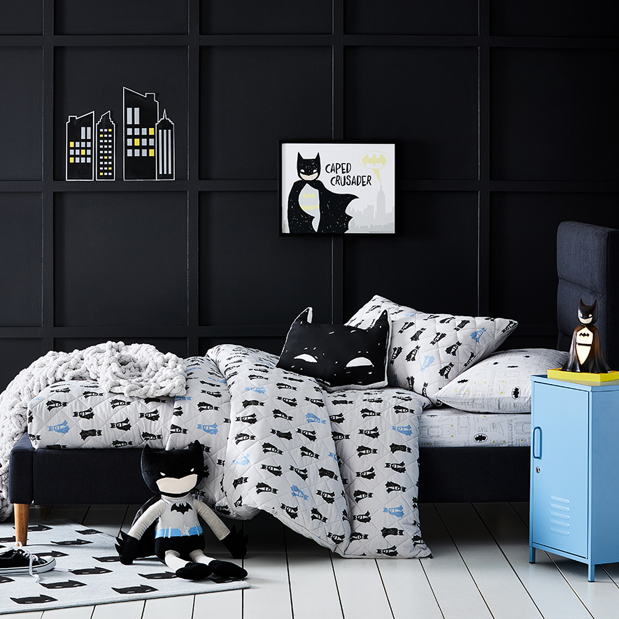Adairs Kids Batman Quilted Grey Quilt Cover Set Adairs