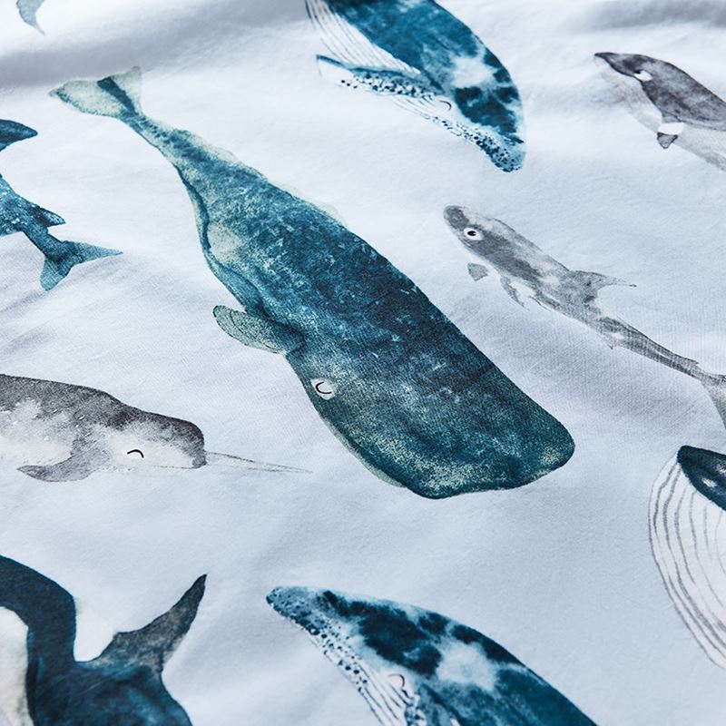 Whale Watching Stonewashed Duck Egg Blue Quilt Cover Set