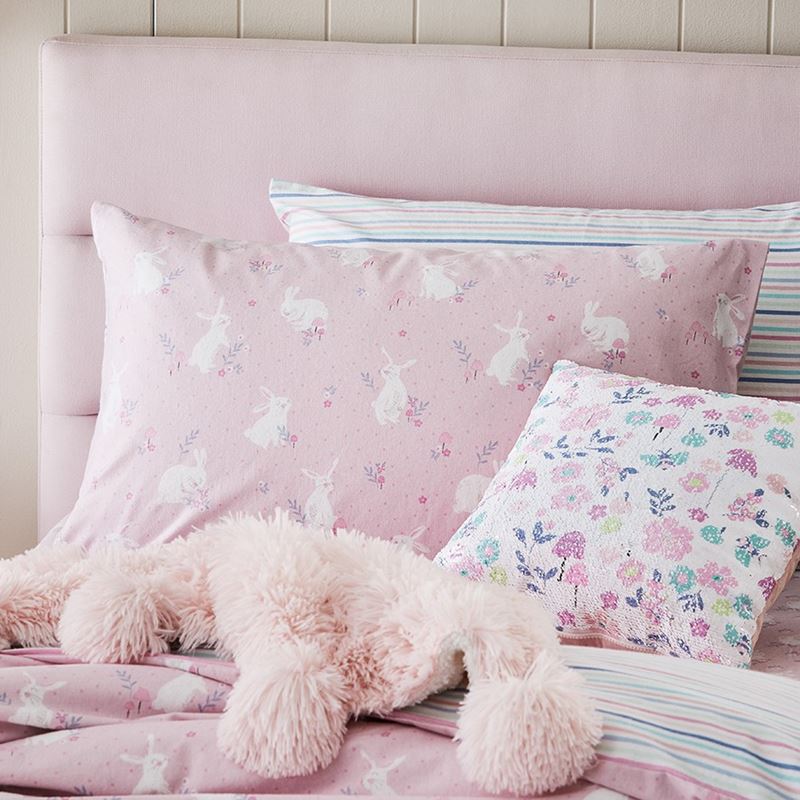 Sweet Little Bunny Pink Flannelette Quilt Cover Set