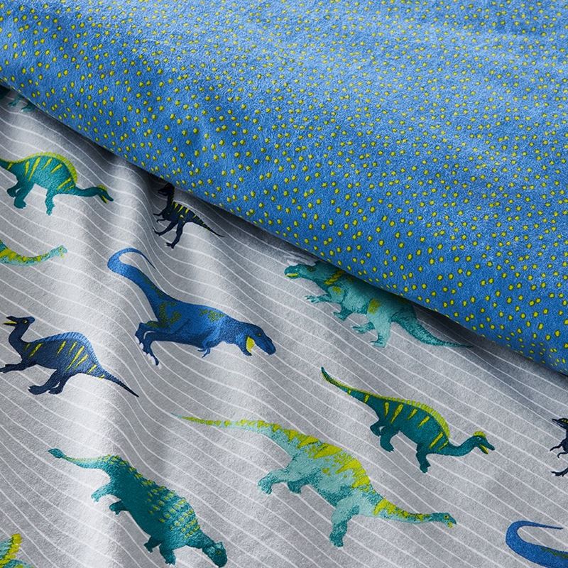 Dinosaur Stomp Grey Flannelette Quilt Cover Set