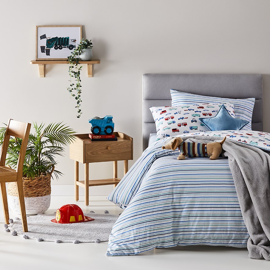 Adairs Kids Truckin' Along Grey Flannelette Quilt Cover Set Adairs