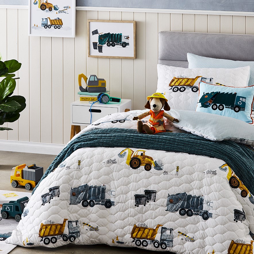 Adairs Kids Under Construction White Quilted Quilt Cover Set Adairs