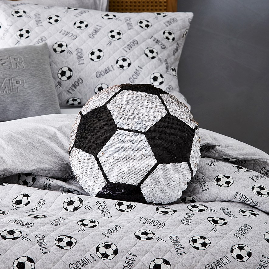 Adairs Kids Soccer Star Grey Marle Quilted Jersey Quilt Cover Set Adairs