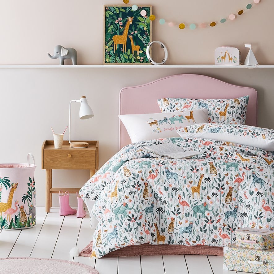 Adairs Kids Jungle Parade Cotton Bamboo Quilted Quilt Cover Set Adairs