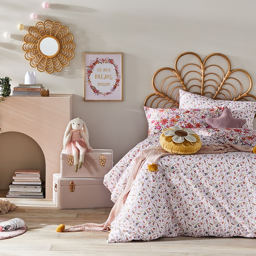 Adairs Kids Flora Stonewashed Pink Quilt Cover Set Adairs