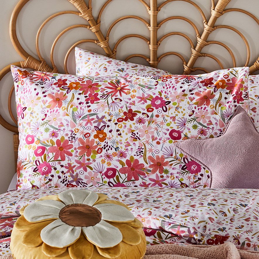 Adairs Kids Flora Stonewashed Pink Quilt Cover Set Adairs