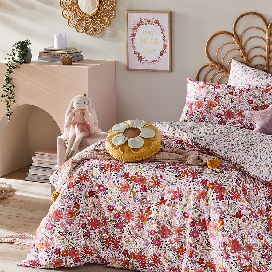 Adairs Kids Flora Stonewashed Pink Quilt Cover Set Adairs