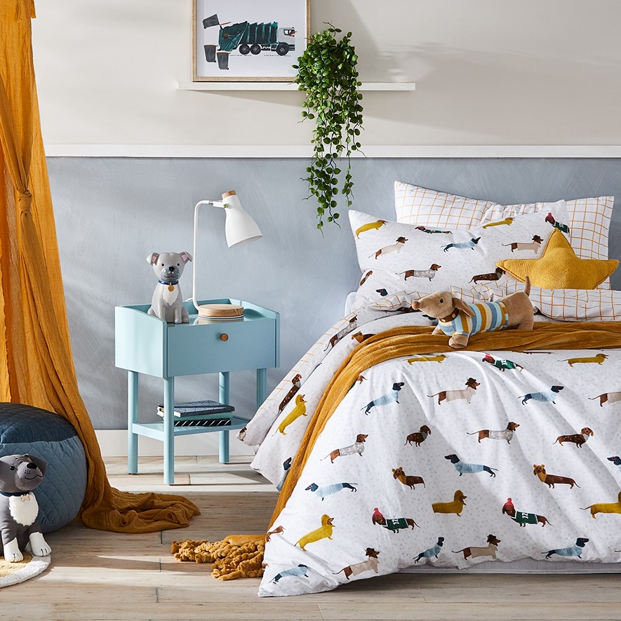 Adairs Kids Dachshund Pals Stonewashed Quilt Cover Set Bedroom