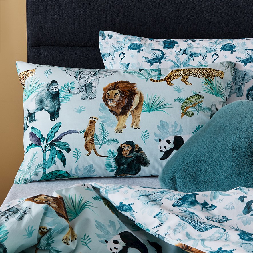 Adairs Kids Animalia Jungle Blue Stonewashed Quilt Cover Set Adairs