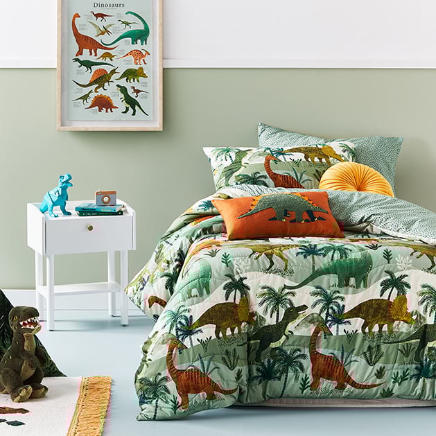 Adairs Kids Dino World Forest Green Quilt Cover Set Adairs