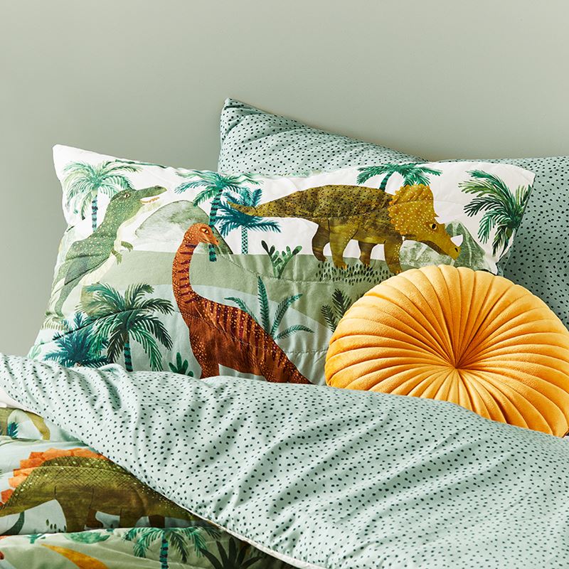 Dino World Forest Green Quilt Cover Set