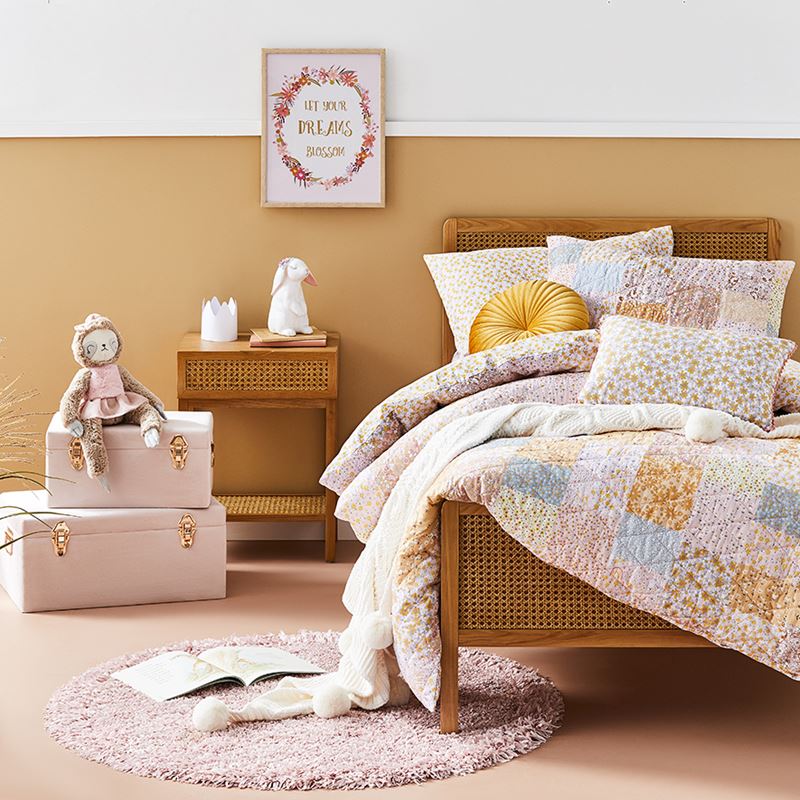 Adairs Kids - Posy Patchwork Quilted Sunshine Floral Quilt Cover Set, Bedroom