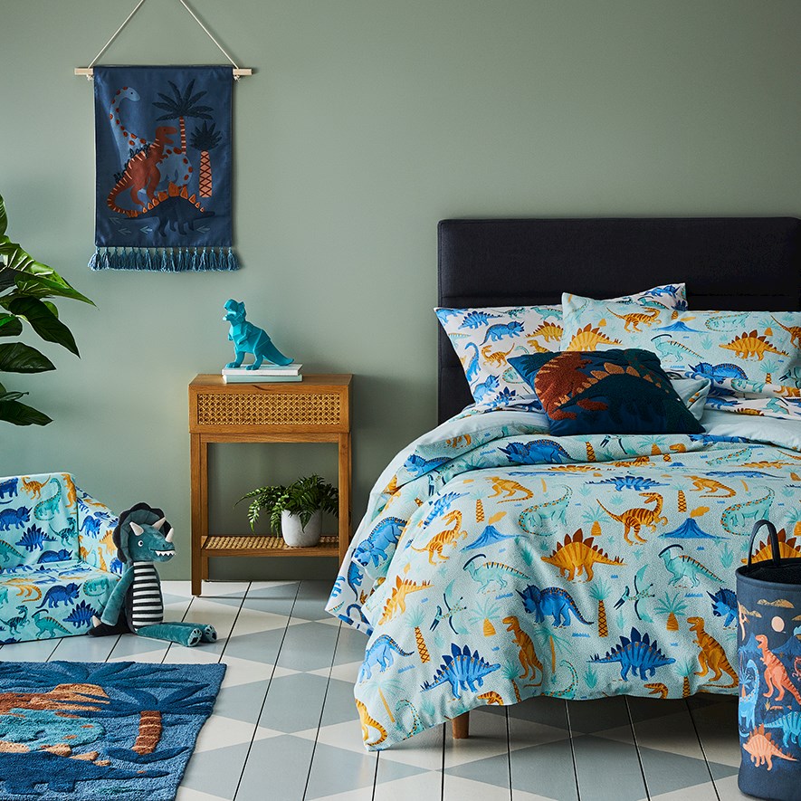 Adairs Kids Dino Play Green Flannelette Quilt Cover Set Adairs