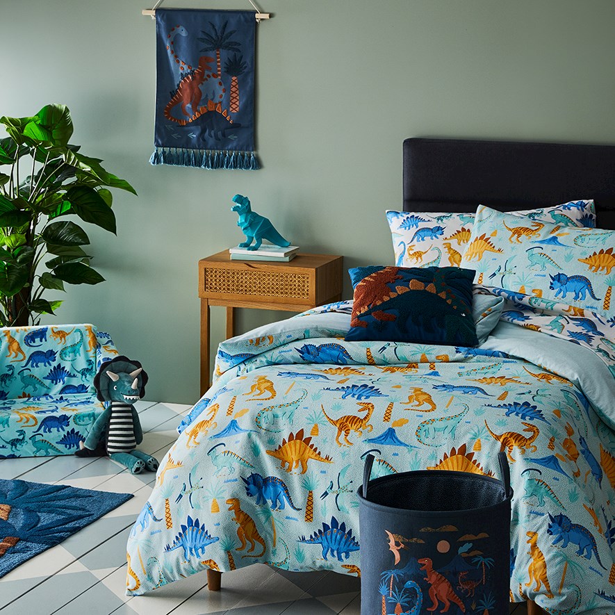 Adairs Kids Dino Play Flannelette Quilt Cover Set Bedroom Adairs