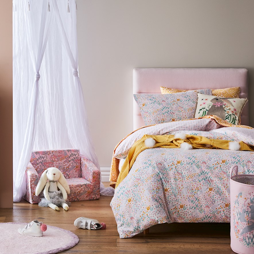 Adairs Kids Bunny Meadow Flannelette Quilt Cover Set Bedroom