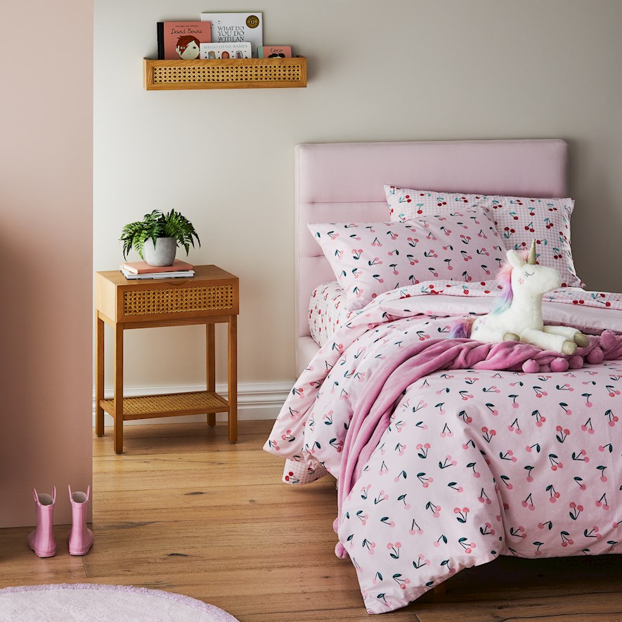 Adairs Kids Sweet Cherry Pink Flannelette Quilt Cover Set
