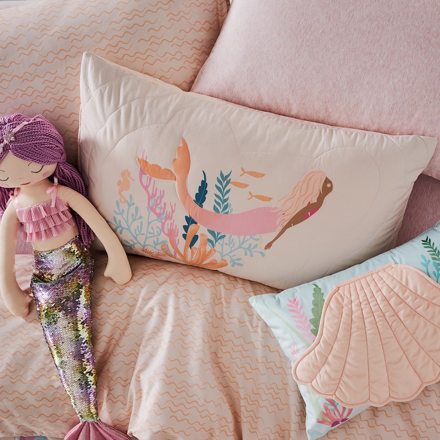 Adairs Kids Mermaid Wishes Quilted Soft Pink Quilt Cover Set Adairs