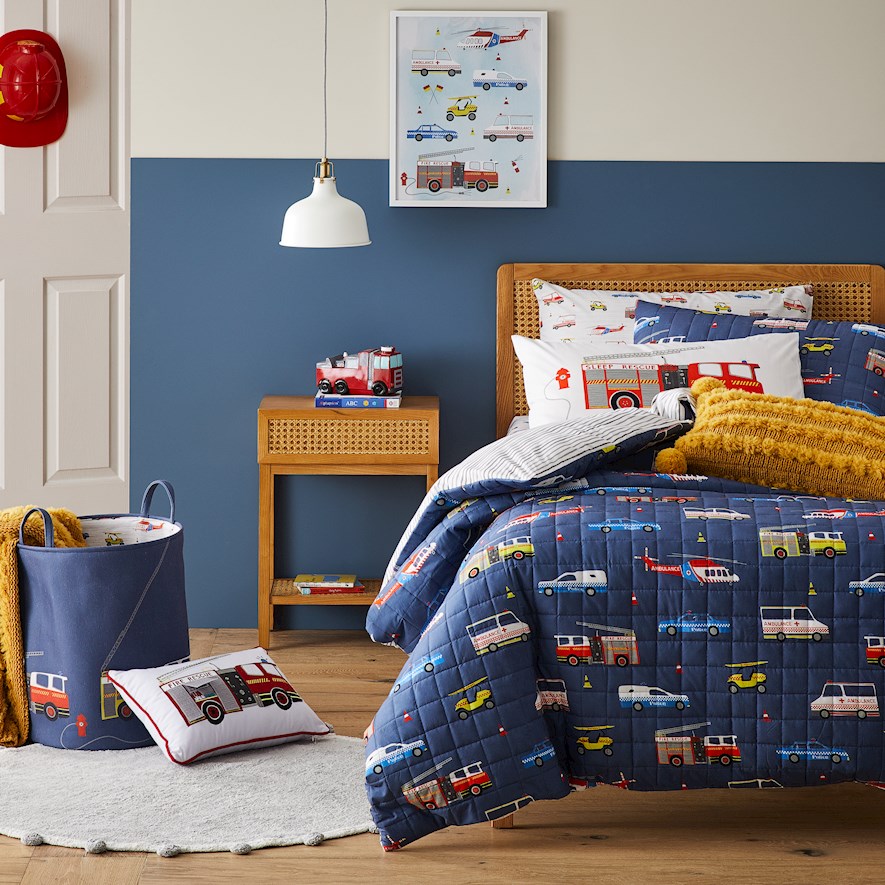 Adairs Kids Rescue Squad Quilted Navy Quilt Cover Set Adairs