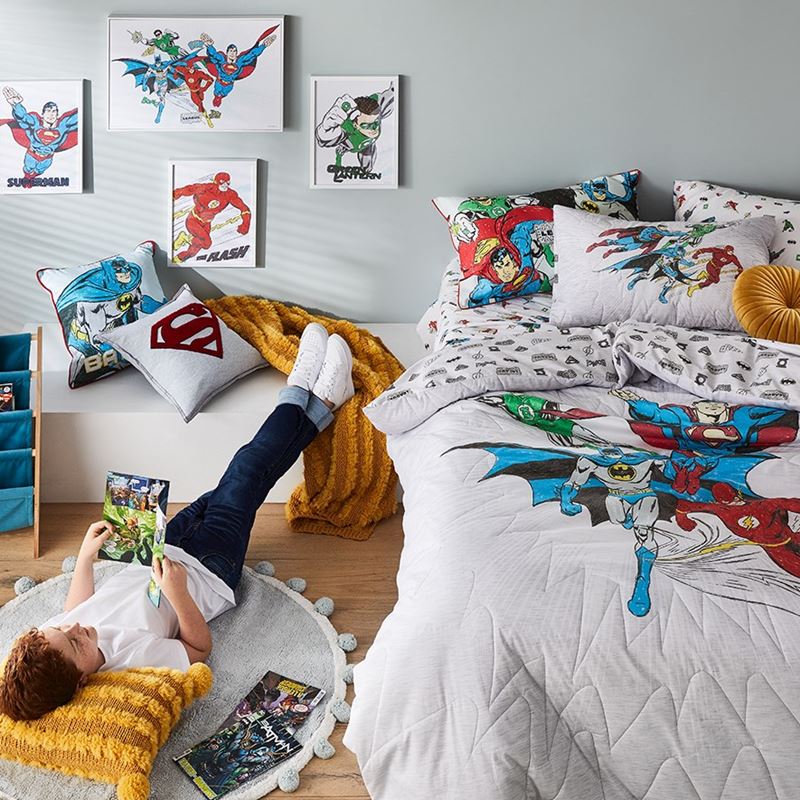 Justice League Quilted Grey Marle Quilt Cover Set