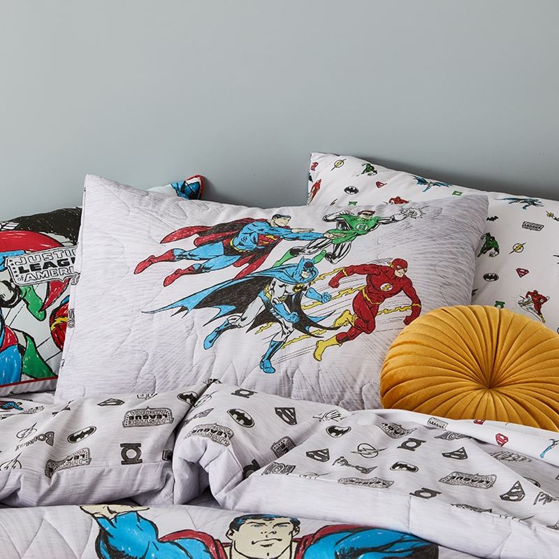 Justice League Quilted Grey Marle Quilt Cover Set
