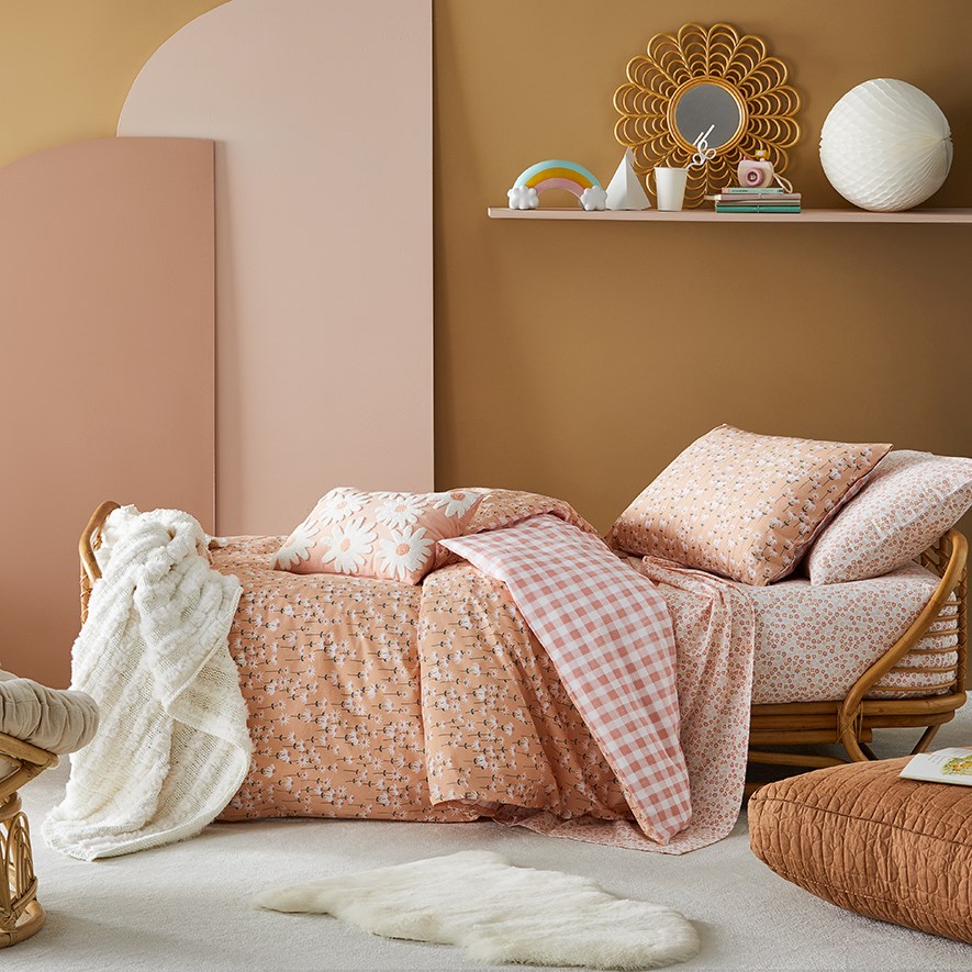 Adairs Kids Daisy Stem Stonewashed Mustard Quilt Cover Set Adairs