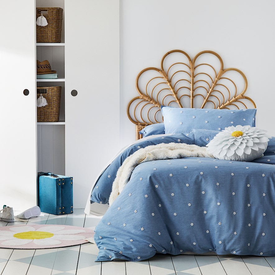 Adairs Kids Chambray Daisy Denim Quilt Cover Set Adairs