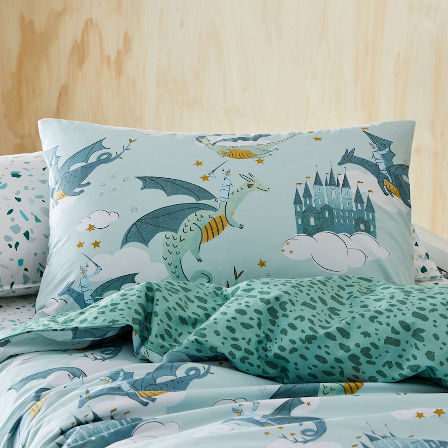 Dragon Tales Bedlinen Mist Green Quilt Cover Set Quilt Covers