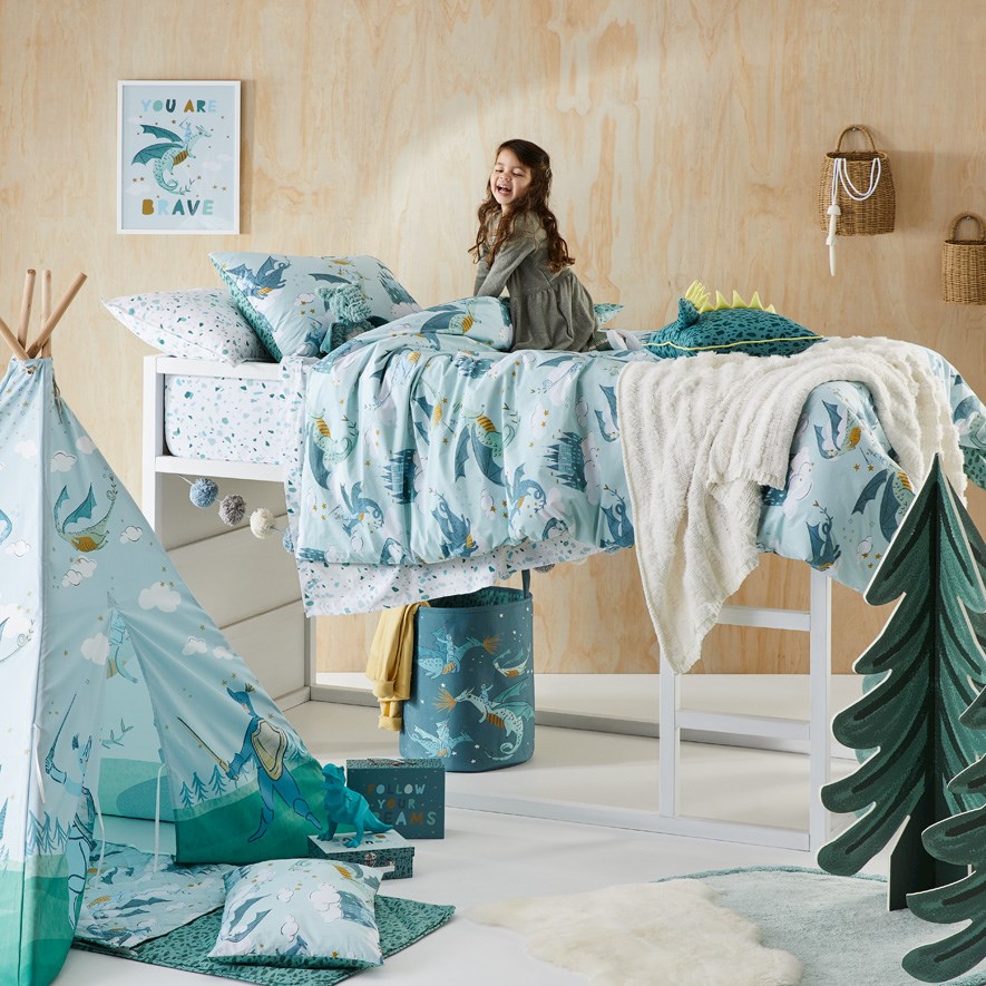 Adairs Kids Dragon Tales Mist Green Quilt Cover Set Adairs