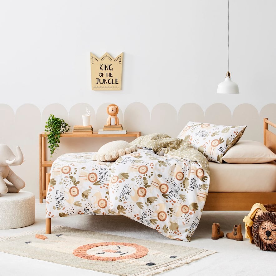 Adairs Kids King of The Jungle Sage Quilt Cover Set Adairs