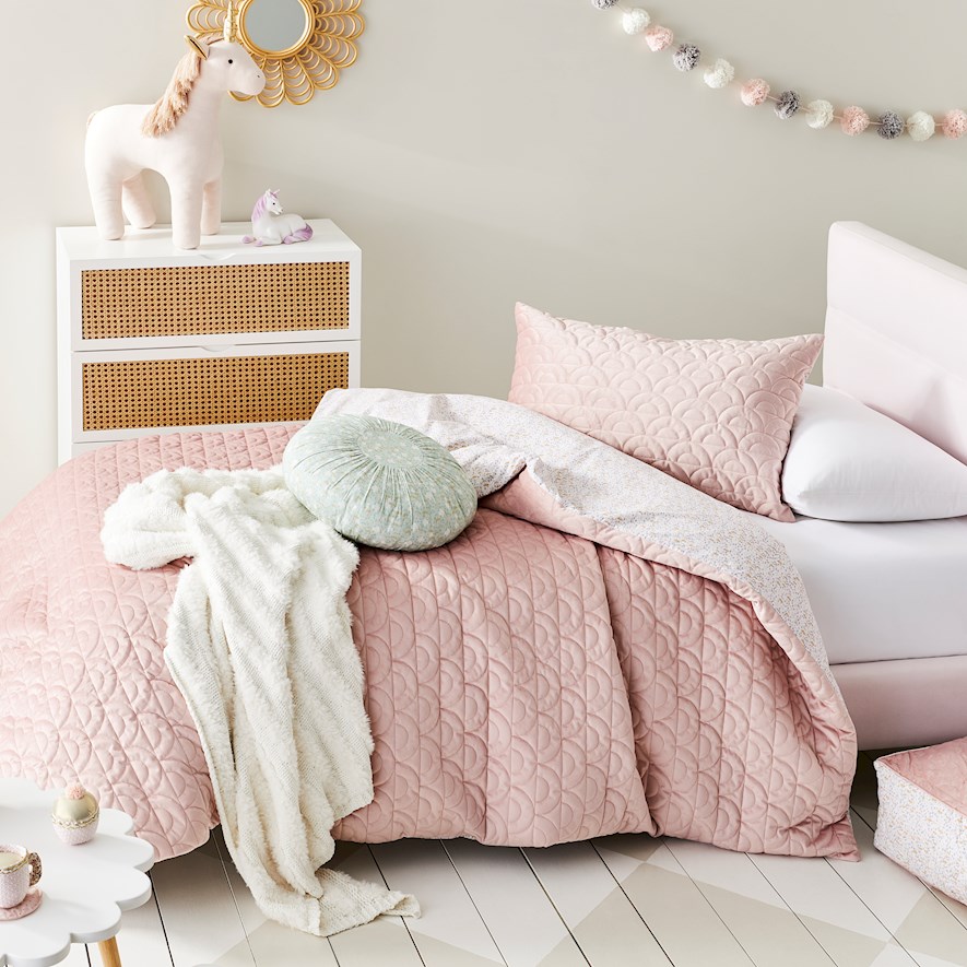 Adairs Kids Camilla Floral Pink Quilted Velvet Quilt Cover Set Adairs