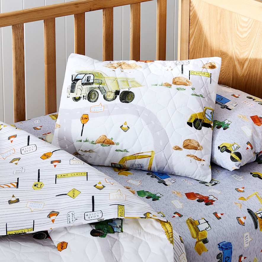 Adairs Kids Truck Town Multi Cot Quilted Quilt Cover Set Adairs