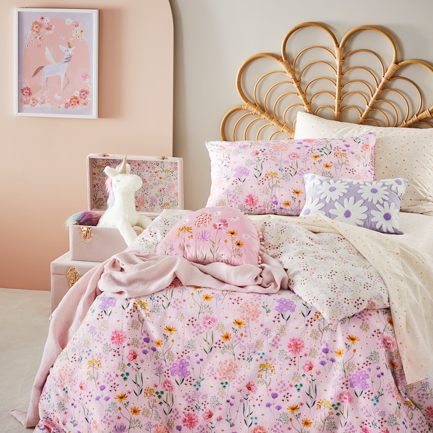Adairs Kids Sashas Garden Soft Pink Quilt Cover Set Adairs