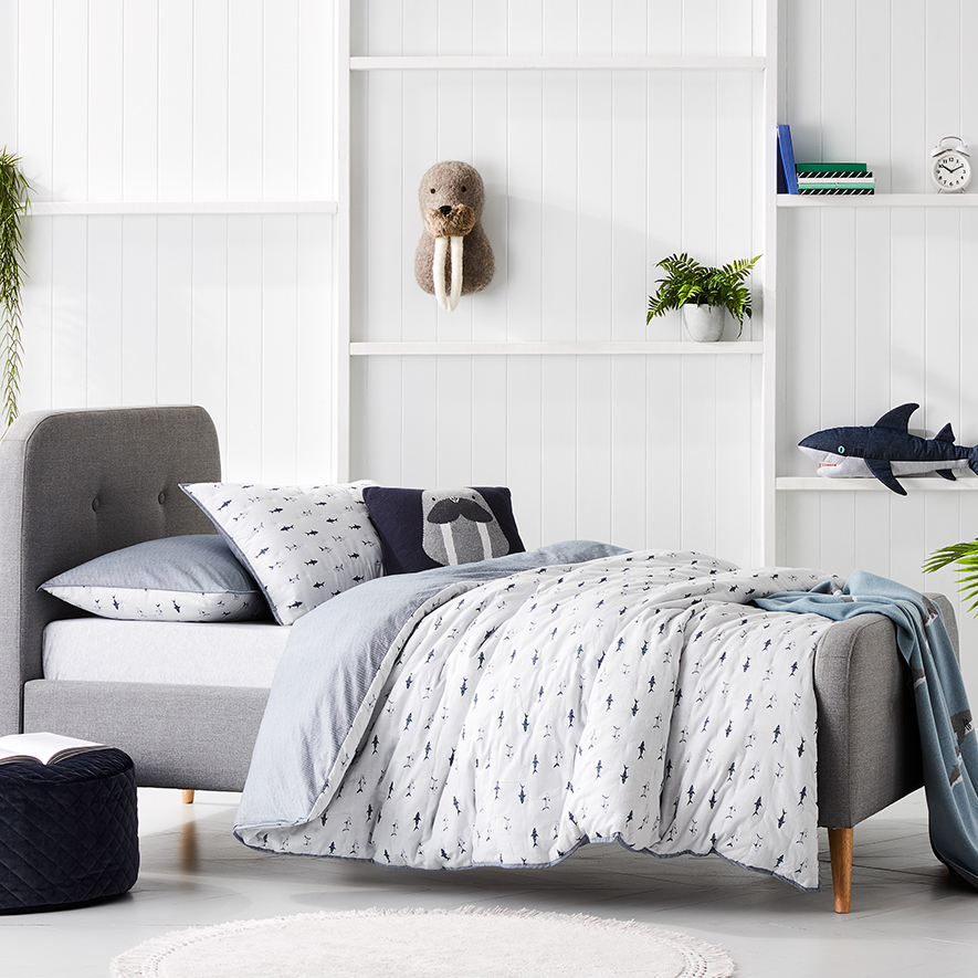 Rebecca Judd Loves Adairs Kids Shark Quilted Quilt Cover Set Grey