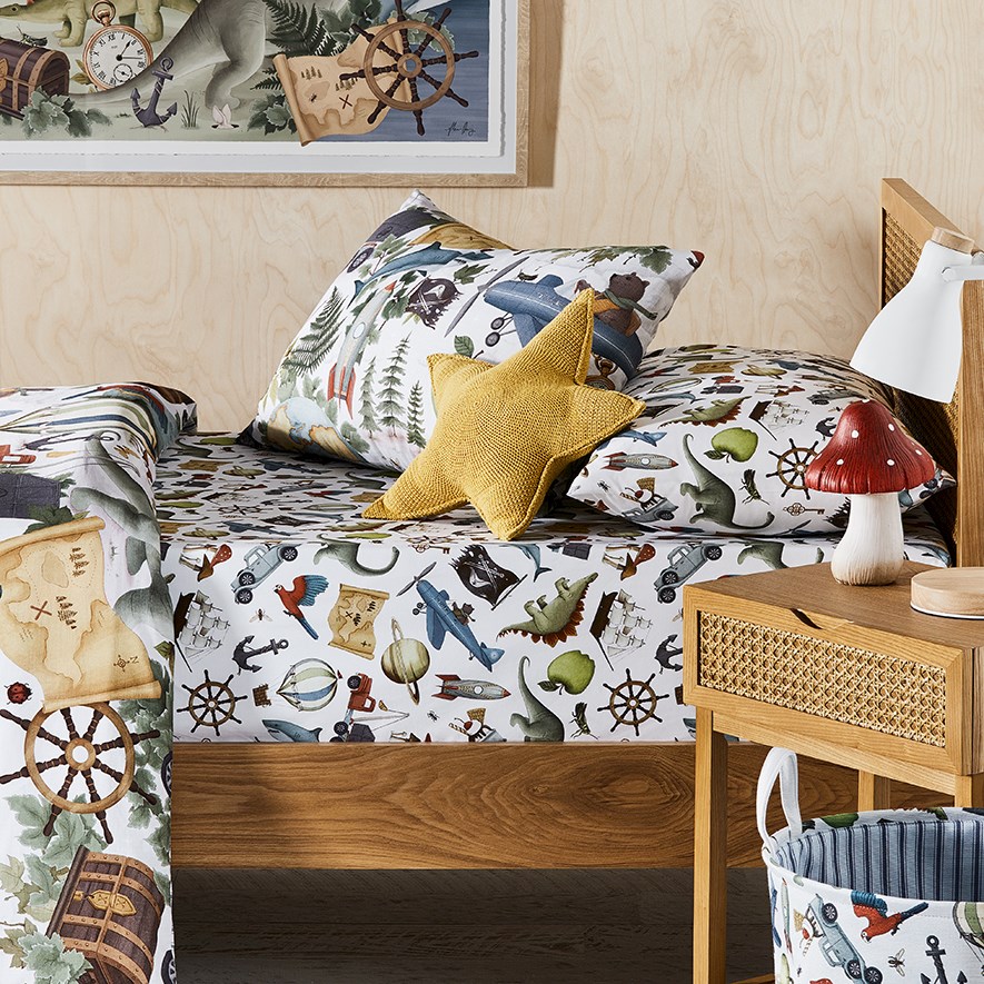 Adairs Kids Fleur Harris Mini Adventureland Fitted Sheet Set Adairs