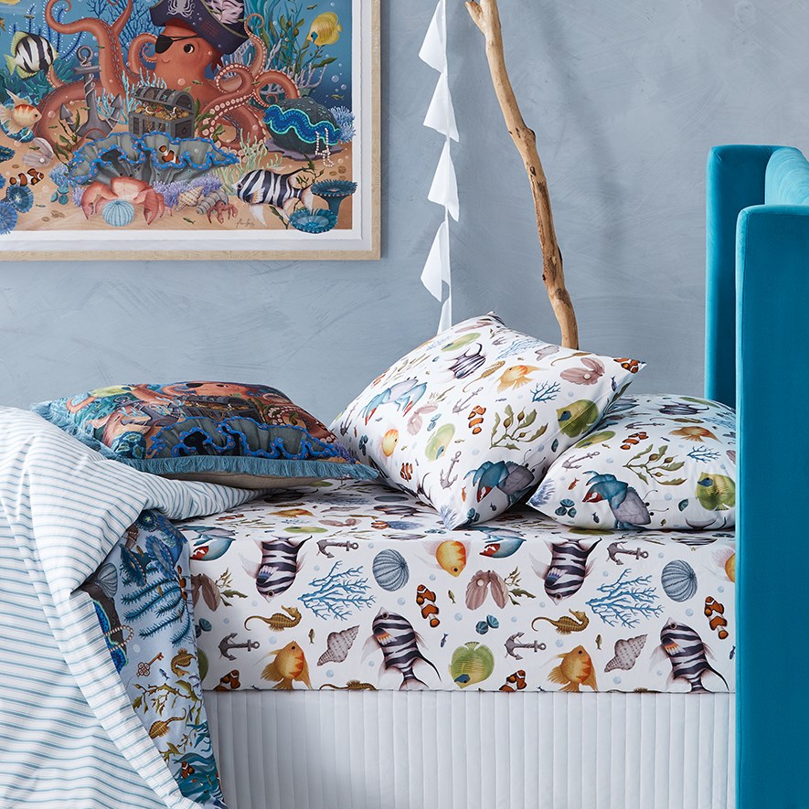 Adairs Kids Fleur Harris Mini Reef Ocean Fitted Sheet Set