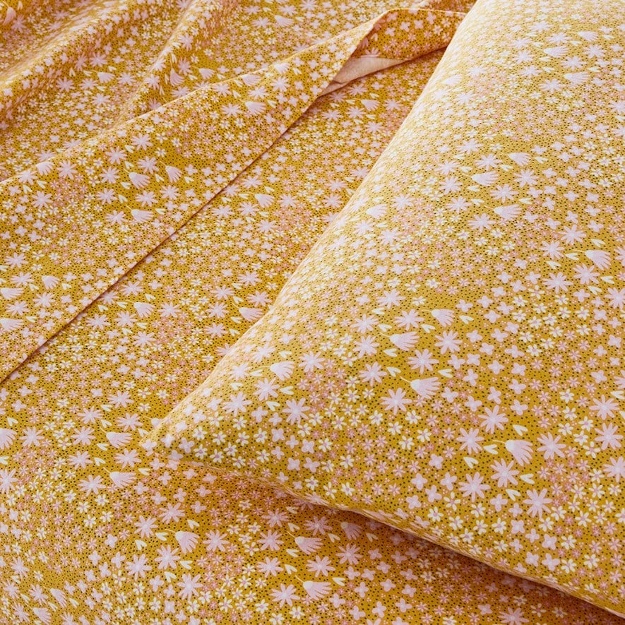 Adairs Kids Ditsy Meadow Mustard Flannelette Sheet Set Adairs
