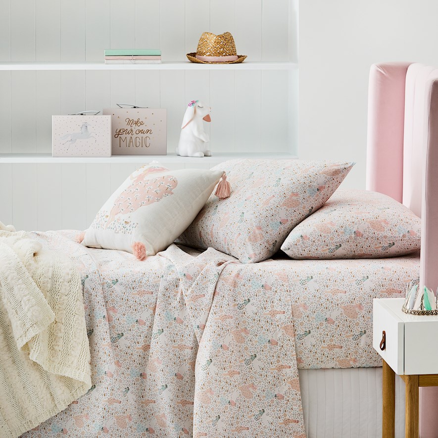 Adairs Kids I Believe in Unicorns Pink Salt Sheet Set Adairs