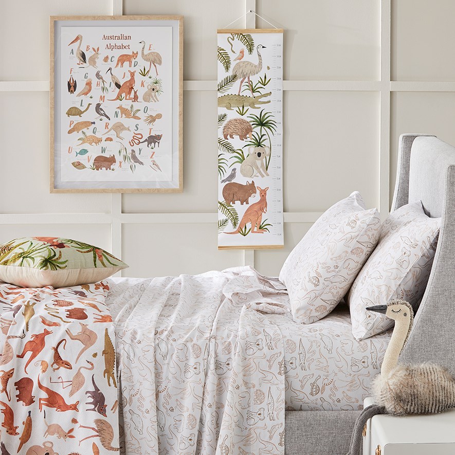 Adairs Kids Australiana Animals Natural Sheet Set Adairs