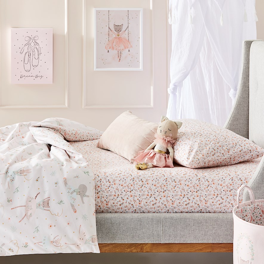 Pretty in Pink Floral Stonewashed Fitted Sheet Set Bedroom
