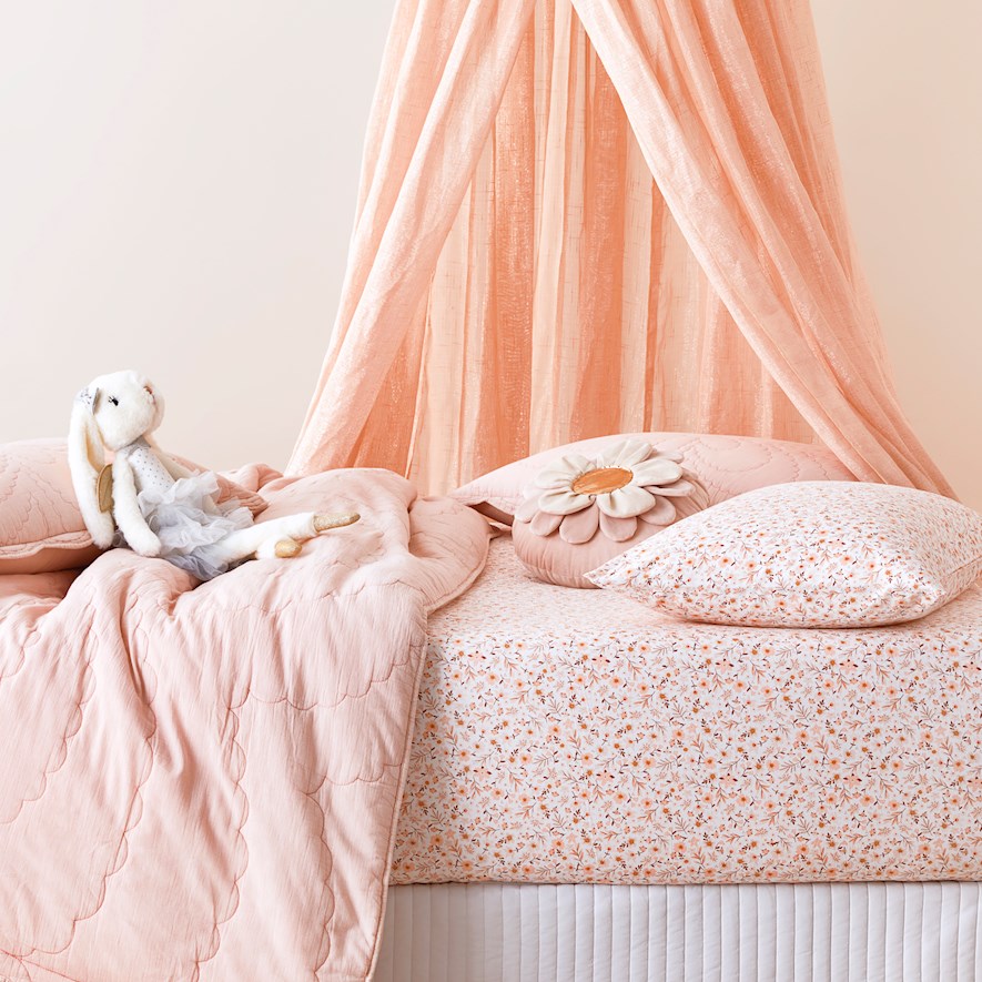 Adairs Kids Pretty in Pink Blush Floral Stonewashed Fitted Sheet Set Adairs